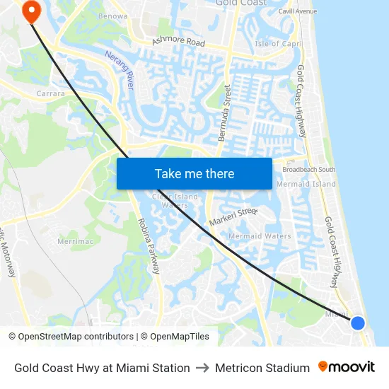 Gold Coast Hwy at Miami Station to Metricon Stadium map