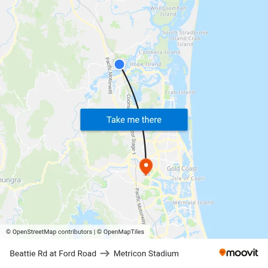 Beattie Rd at Ford Road to Metricon Stadium map