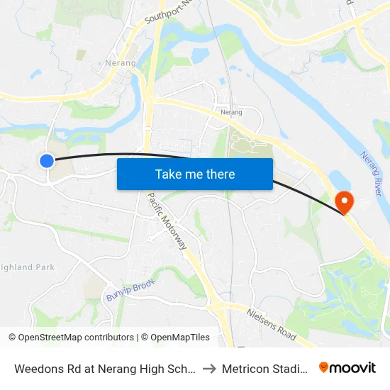 Weedons Rd at Nerang High School to Metricon Stadium map
