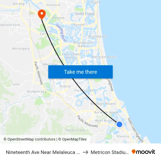 Nineteenth Ave Near Melaleuca Dr to Metricon Stadium map