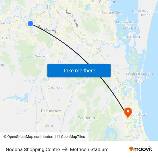 Goodna Shopping Centre to Metricon Stadium map