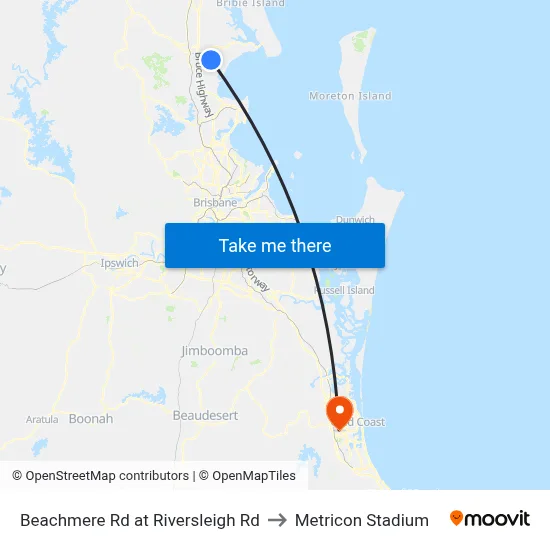 Beachmere Rd at Riversleigh Rd to Metricon Stadium map