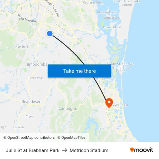 Julie St at Brabham Park to Metricon Stadium map