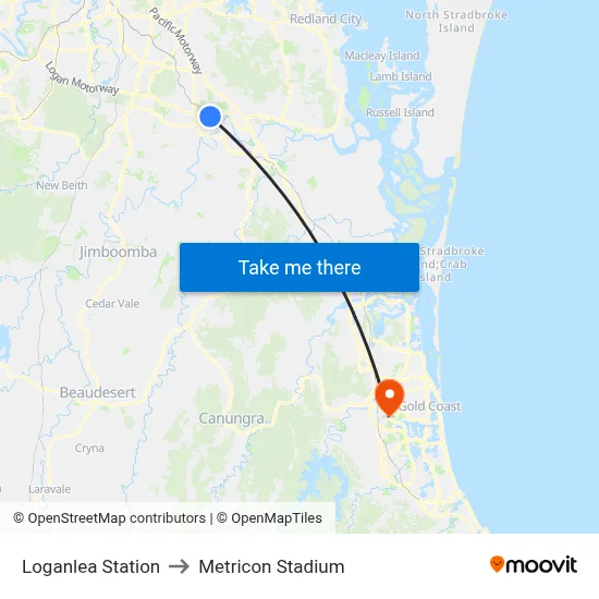 Loganlea Station to Metricon Stadium map