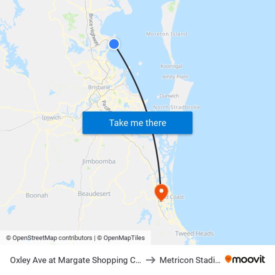 Oxley Ave at Margate Shopping Centre to Metricon Stadium map