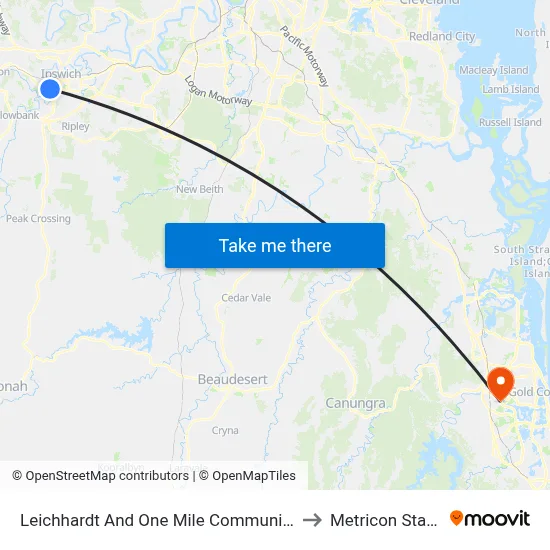 Leichhardt And One Mile Community Centre to Metricon Stadium map