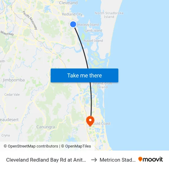 Cleveland Redland Bay Rd at Anita Street to Metricon Stadium map