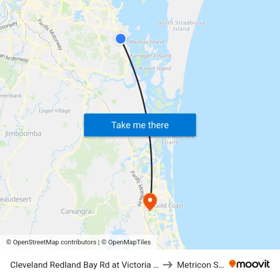 Cleveland Redland Bay Rd at Victoria Point High School to Metricon Stadium map