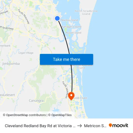 Cleveland Redland Bay Rd at Victoria Point High School to Metricon Stadium map