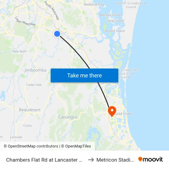 Chambers Flat Rd at Lancaster Park to Metricon Stadium map