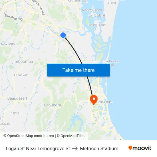 Logan St Near Lemongrove St to Metricon Stadium map
