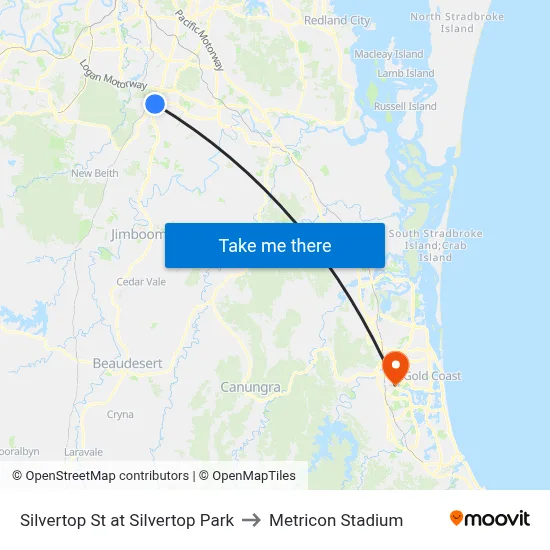 Silvertop St at Silvertop Park to Metricon Stadium map