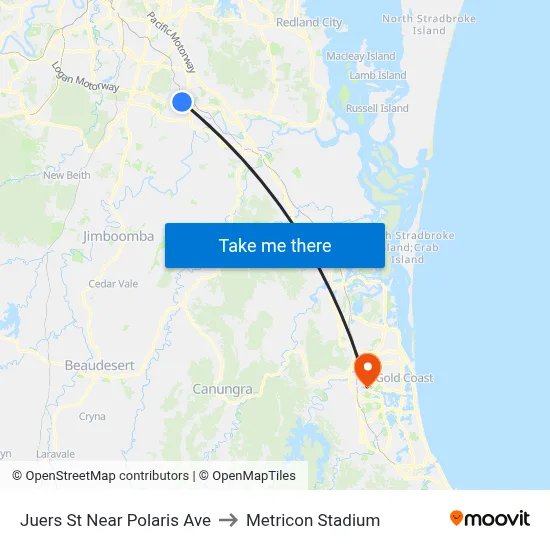 Juers St Near Polaris Ave to Metricon Stadium map