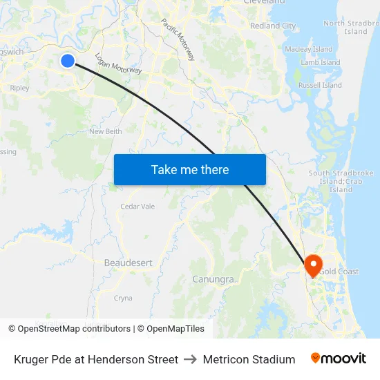 Kruger Pde at Henderson Street to Metricon Stadium map
