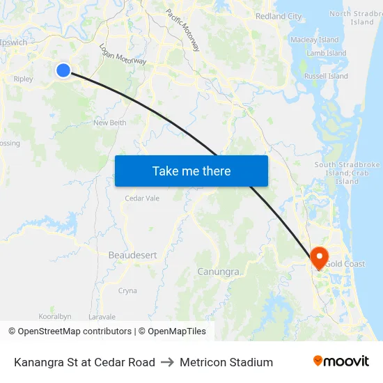 Kanangra St at Cedar Road to Metricon Stadium map