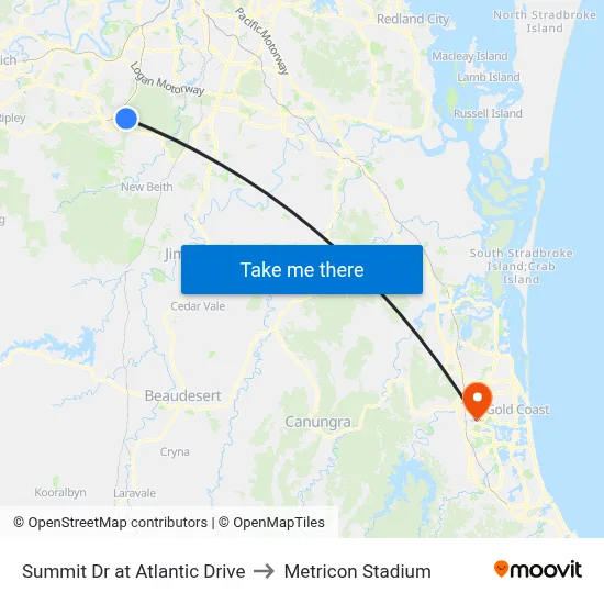 Summit Dr at Atlantic Drive to Metricon Stadium map