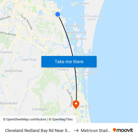 Cleveland Redland Bay Rd Near South St to Metricon Stadium map