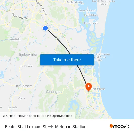 Beutel St at Lexham St to Metricon Stadium map