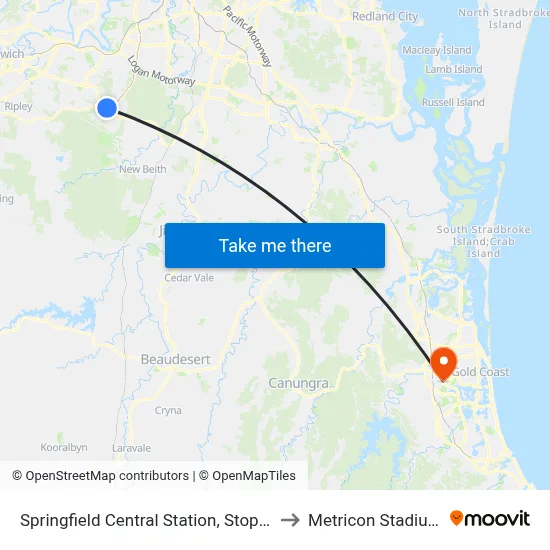 Springfield Central Station, Stop A to Metricon Stadium map