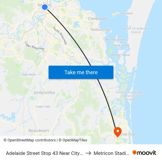 Adelaide Street Stop 43 Near City Hall to Metricon Stadium map