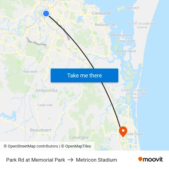 Park Rd at Memorial Park to Metricon Stadium map