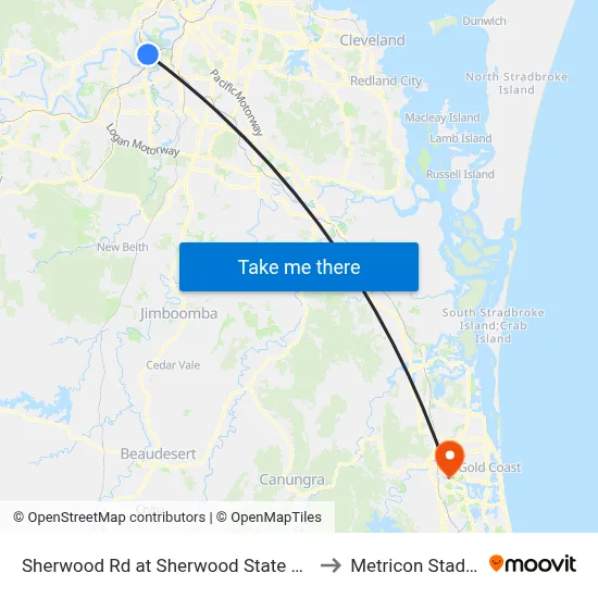 Sherwood Rd at Sherwood State School to Metricon Stadium map