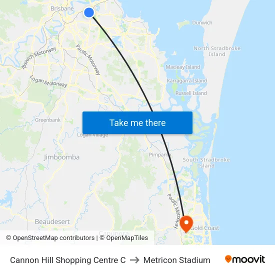 Cannon Hill Shopping Centre C to Metricon Stadium map