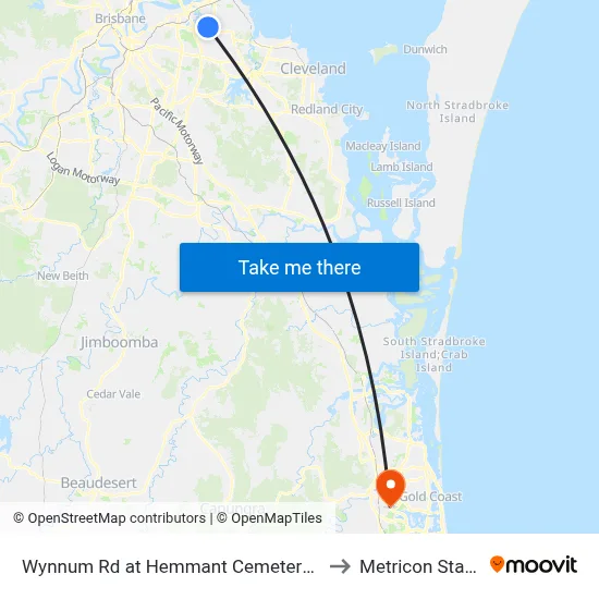 Wynnum Rd at Hemmant Cemetery, Stop 44 to Metricon Stadium map