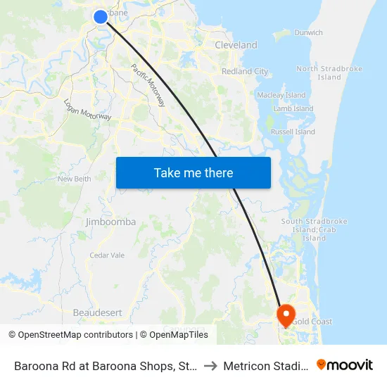 Baroona Rd at Baroona Shops, Stop 7 to Metricon Stadium map