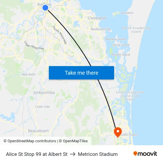 Alice St Stop 99 at Albert St to Metricon Stadium map