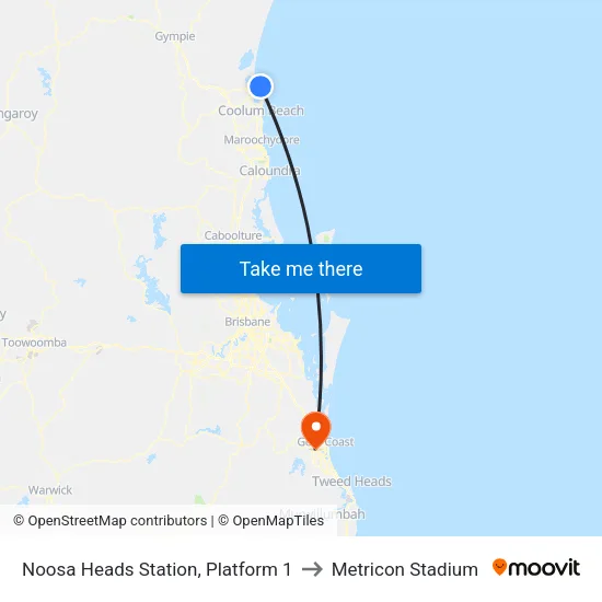 Noosa Heads Station, Platform 1 to Metricon Stadium map