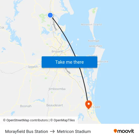 Morayfield Bus Station to Metricon Stadium map