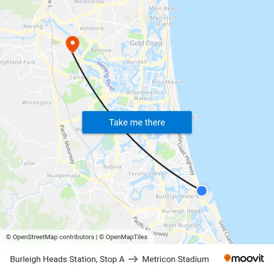 Burleigh Heads Station, Stop A to Metricon Stadium map