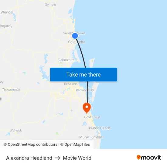 Alexandra Headland to Movie World map