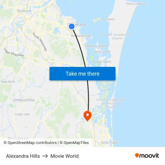Alexandra Hills to Movie World map