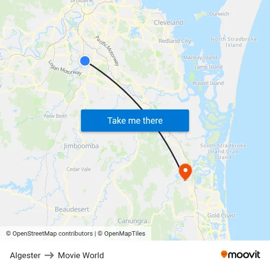Algester to Movie World map
