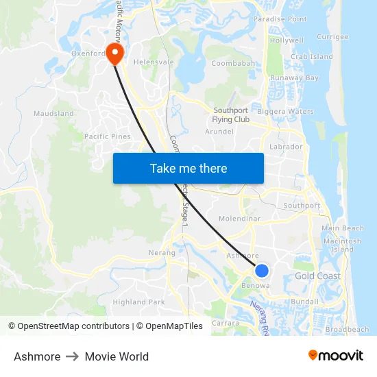 Ashmore to Movie World map
