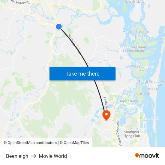 Beenleigh to Movie World map