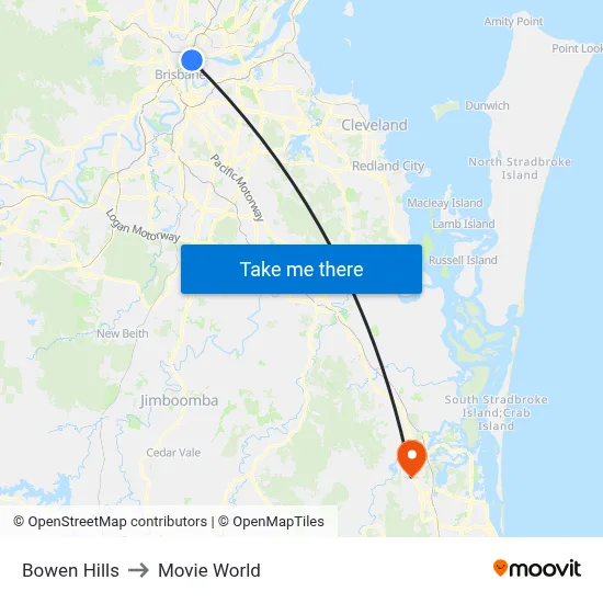 Bowen Hills to Movie World map