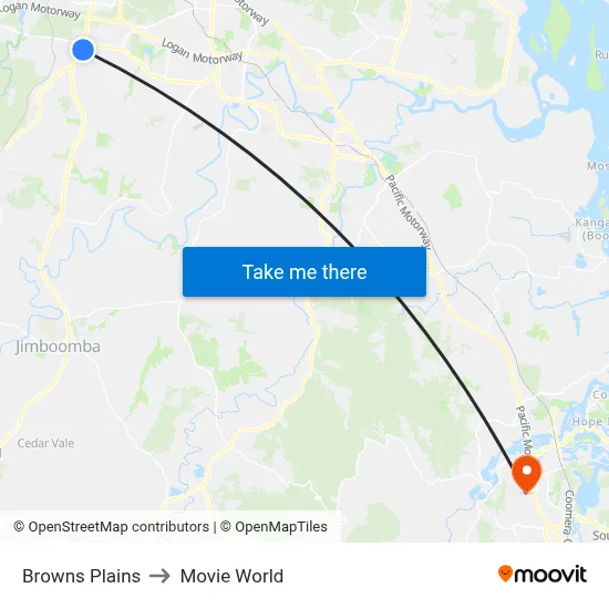 Browns Plains to Movie World map