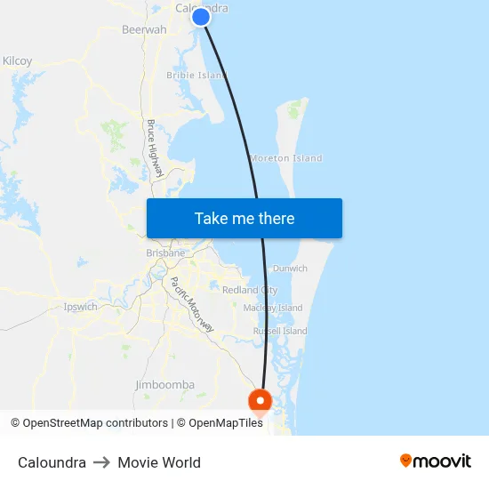 Caloundra to Movie World map