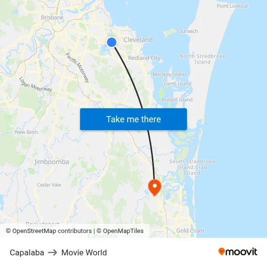 Capalaba to Movie World map