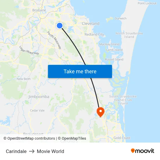 Carindale to Movie World map