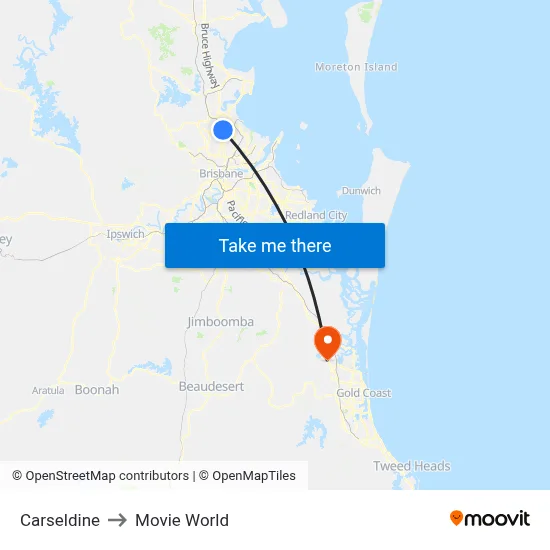 Carseldine to Movie World map