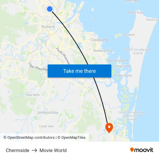 Chermside to Movie World map