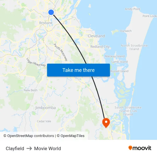 Clayfield to Movie World map
