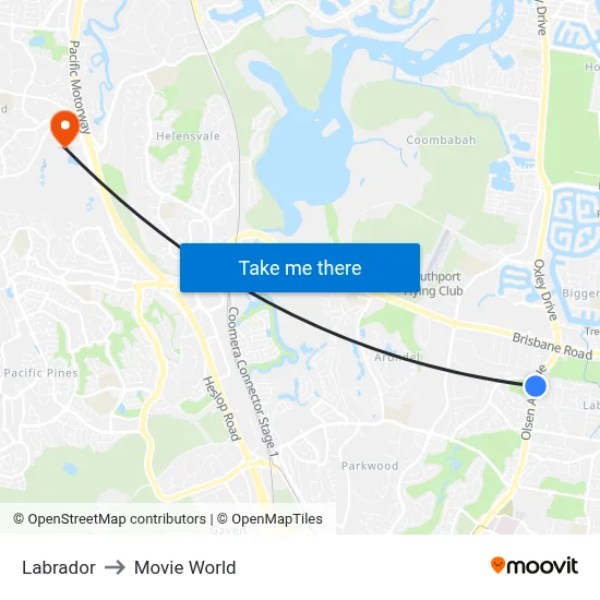 Labrador to Movie World map