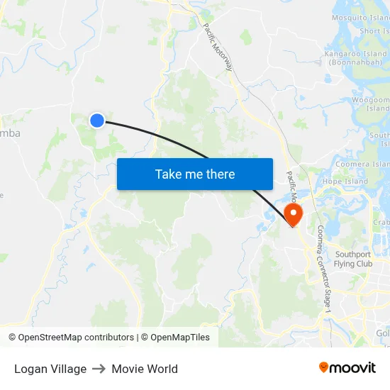 Logan Village to Movie World map