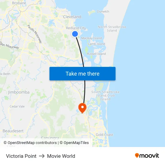 Victoria Point to Movie World map
