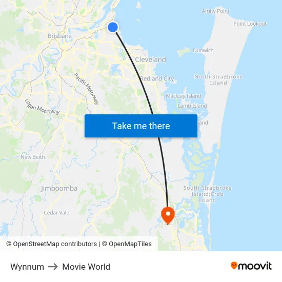 Wynnum to Movie World map